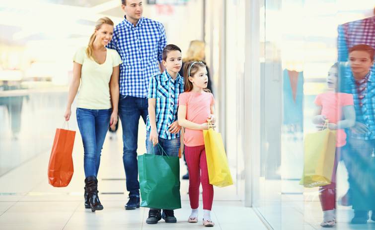 Family in a shopping mall.